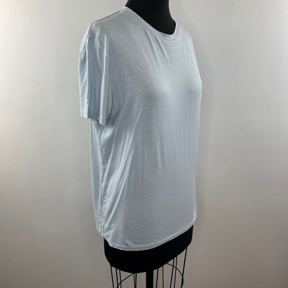 THEORY Blue Top Silk Blend Ribbed Crew Neck Slim Fit Casual Size Large L - Picture 5 of 13